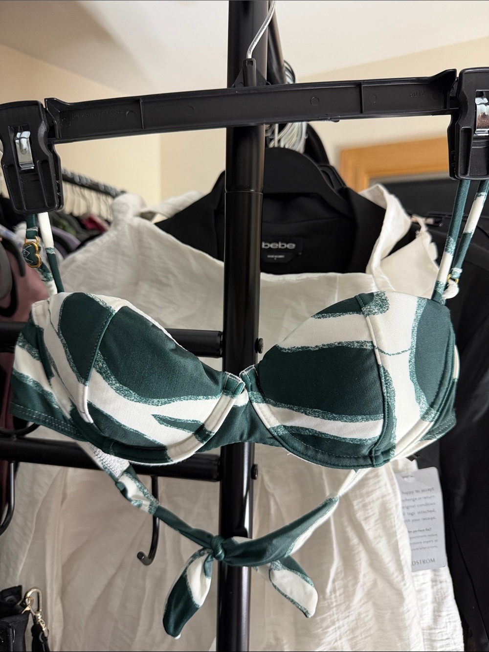 bebe Green & White Leaf-Print Bandeau Top